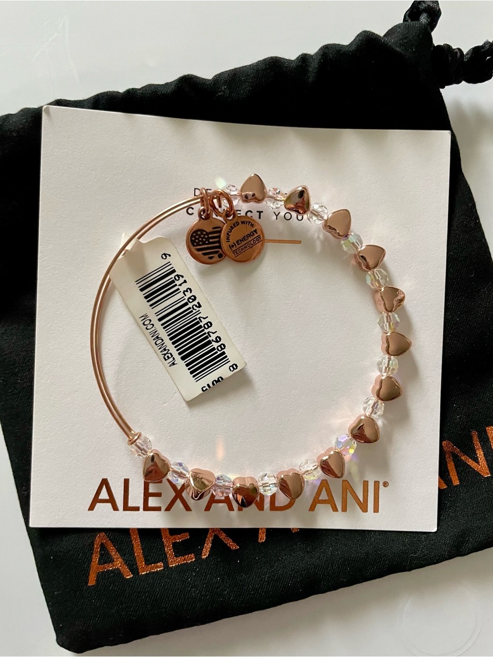 NWT Alex and Ani Rose Gold Heart Beaded Bangle Bracelet